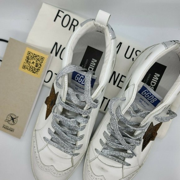 Golden Goose Size 40 Midstars BNIB White, Green Bronze Accents Retail 605 - Picture 8 of 12